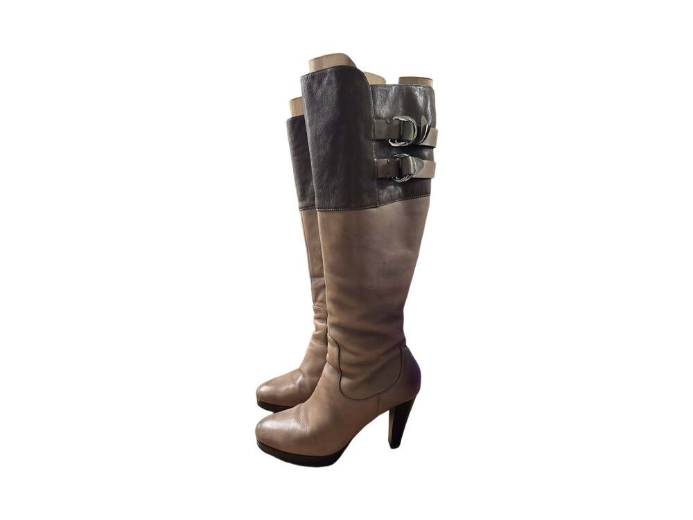 Cole Haan Air Courtney Tall Buckle Boots Two Tone Beige Brown Size 7.5